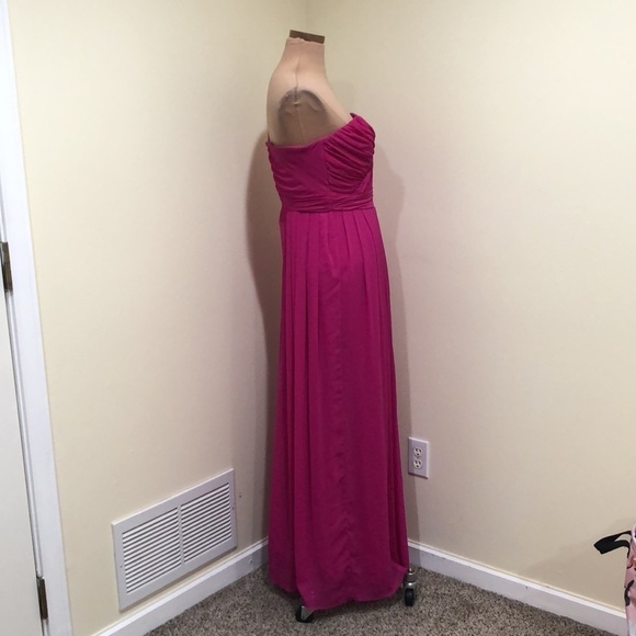 Badgley Mischka Fluorescent Chiffon Gown Size 2 Magenta Pink Pleated Maxi Dress - Picture 4 of 9